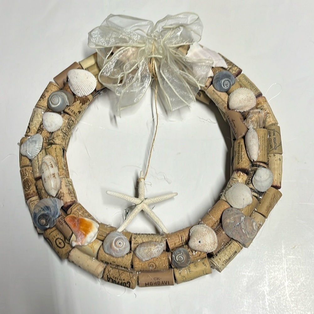 Handcrafted Coastal Cork & Seashell Wreath Beach House Nautical Decor